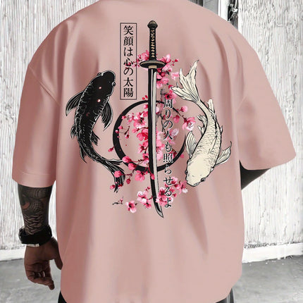 Japanese Cherry Blossom Print 100% Cotton Men Woment T-shirt Summer Autumn Daily Outdoor Sports Casual Loose Street Short-sleeve