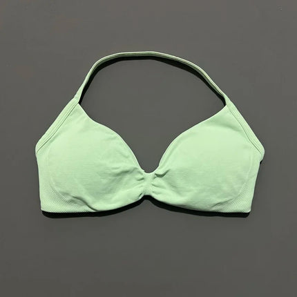 HISTELLO Impacts Strappy Bra Gym Top Women High Support Thin Strap Halter Sports Seamless Bra Scrunch Push-up Workout Yoga Tanks