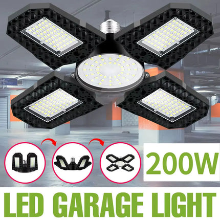 E27 220V LED Garage Light Bulb Fan Blade Foldable Deformable Ceiling Lamp 110V Home Workshop Lighting 40W 60W 80W 100W 150W 200W