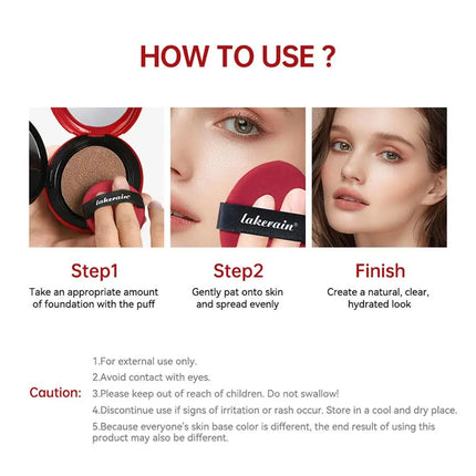 Lakerain Waterproof Air Cushion Foundation Sunscreen Protection Pore Minimizing Effect BB Cream Formula Oil-Control Makeup Base