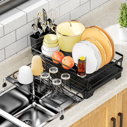 Dish Drying Rack - Extendable Dish Rack, Large Sink Drying Dish Drainer for Kitchen Counter, Stainless Steel Dish Strainer