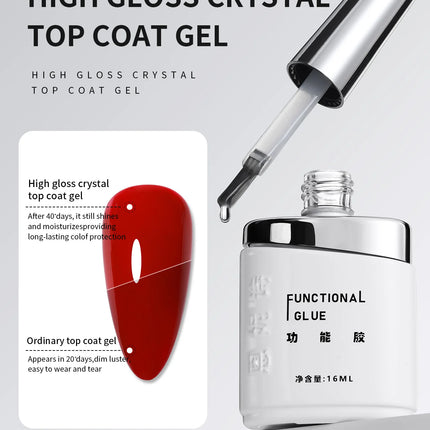 16ML Top Coat Glossy Shine Finish Long Lasting Soak Off Nail Clear UV Nail Lamp Gel for Gel Nail Polish salon Nail Art Design