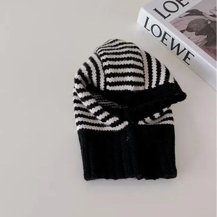 Winter Korean Fashion Children Baby Knit Hooded Scarf Caps Warm Stripe One Piece Hat Kids Accessories