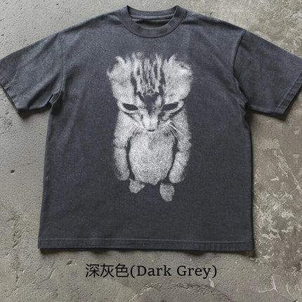 Sad Kitten Meme Standing Cat T-Shirt Summer Men's and Women's Loose and Breathable T-shirt Top