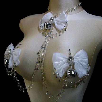 Sexy Sparkle Diamond Gem Body Chain Bow Choker Bell Nipple Clamps Nipple Stimulation  Accessories Chest Restraint BDSM Women's