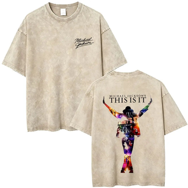 Washed Vintage Michael Jackson King of Pop Dangerous World Tour T-shirt Men's Retro Gothic Rock T Shirt Male Oversized T-shirts