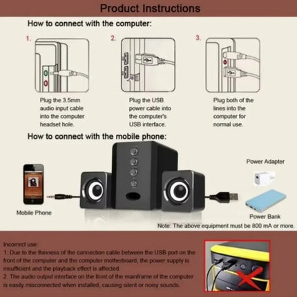 XIKCU Universal Full Range 3D PC Speaker Box Sound Bar Stereo Subwoofer Bass DJ Music Computer Speakers USB for Laptop Phone TV