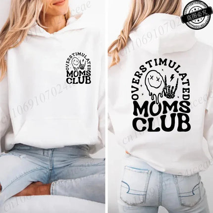 Hoodies for Women Overstimulated Moms Club Design Sweatshirts Women Clothes Comfortable Pocket Pullovers Graphic Mother Gifts