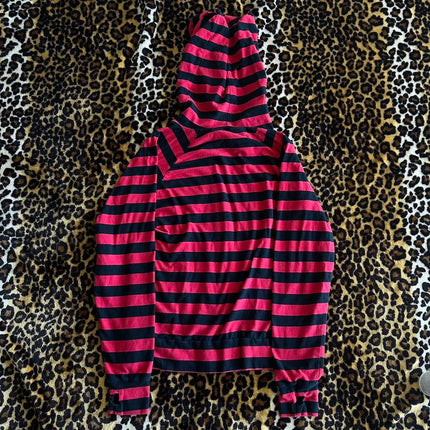 Y2K Striped Zip Up Hoodies Sweatshirts for Women E-girl Gothic Emo Mall Goth Sweatshirts 2000s Retro Harajuku Jackets Streetwear