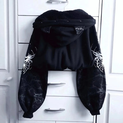 Y2K New Korean Version College Style Zipper Hoodie Women Harajuku Casual Loose Fleece Thick Sweatshirt Punk Rock Hot Girl Hoodie