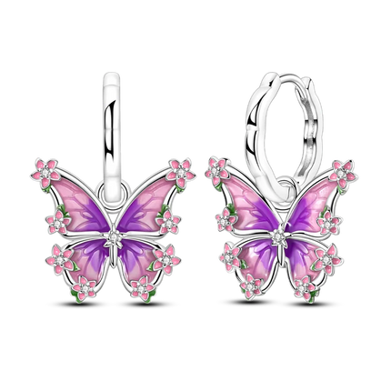 925 Sterling Silver Purple Series Feather Butterfly Dream Catcher Firefly Zircon Earrings for Women Luxury Jewelry Wedding Gift