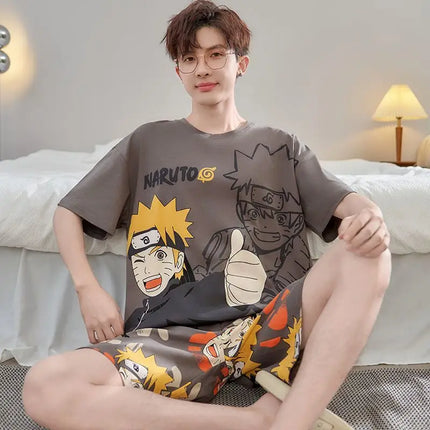 One Piece Anime Cartoon Personality Boy Short Sleeve Shorts Pajamas Creative Handsome Cotton Loungewear Set Can Be Worn Out