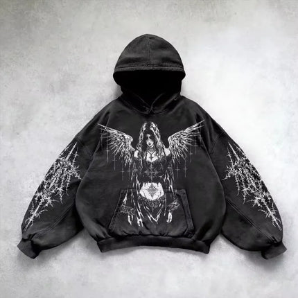 American Y2K New Fashion Trend Fleece Padded Zipper Hoodie Women Street Hip Hop Joker Loose Sweatshirt Couple Casual Punk Hoodie
