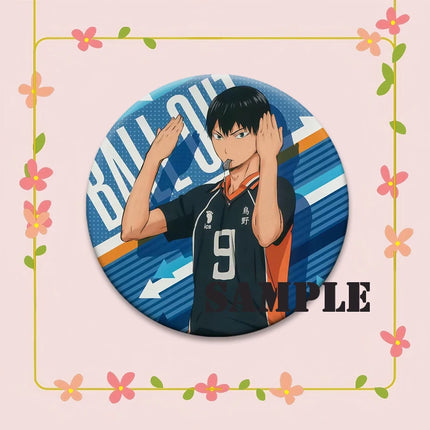 Round Snap-in Brooches Anime Haikyuu Lapel Pins Hinata Shoyo Tobio Kageyama Yu Nishinoya Cartoon Badge Backpack Accessories Gift
