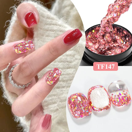 8ml Glitter Sequins Gel Nail Polish Nude Pink Silver Laser Glitter Semi Permanent Soak Off UV Gel Varnish Manicure Nail Supplies