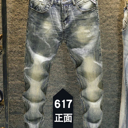 Elastic Old Pants Men's Jeans  2022 New Autumn Winter Slim Feet  Ripped Skinny Hip Hop Cowboy Men Designer Jeans for Men