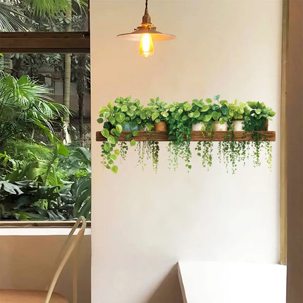 Green Leaves Plant Branch Wall Stickers Bedroom Living Room Background Wall Decoration Home Decor PVC Mural Art Decals Wallpaper
