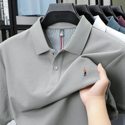 100% Cotton High-End Brand Men's Short Sleeve Polo Shirt with Cartoon Character Embroidery - New Summer Comfortable, Breathable Fashion T-shirt