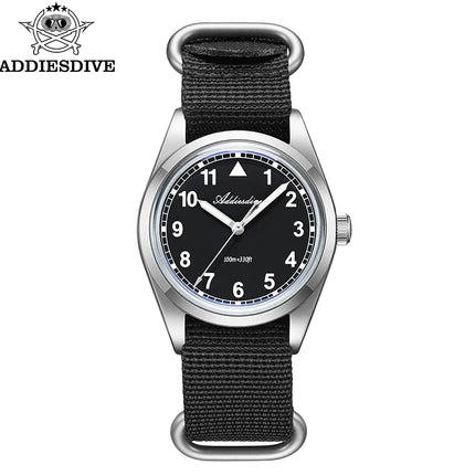 ADDIESDIVE Retro Men's Watch K1 Mineral Glass Stainless Steel 100m Waterproof Night Light Watch 36mm Movement Nylon Quartz Watch