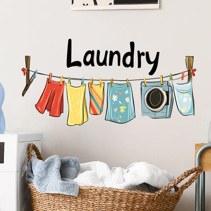 Laundry room wall stickers cartoon laundry logo vinyl stickers clothes drying wall quotation decals laundry washing decoration