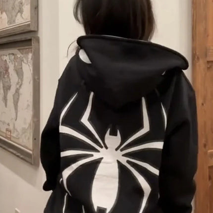 Full Zip Up Spider Hoodie Women Men Streetwear Harajuku Graphic Oversized Jacket Hood Shirt Punk Gothic Y2K Clothes Sweatshirt