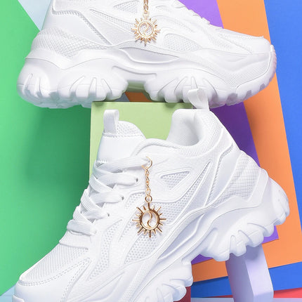 Women increase 6CM platform high heels Four seasons outdoor pure white sneakers Fashion exquisite accessories casual shoes women