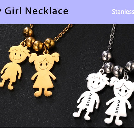 Personalized Boy Girl Necklace Custom Chain Name Mother Father Day Kid Family Gift For Women Men Stainless Steel Pendant Jewelry