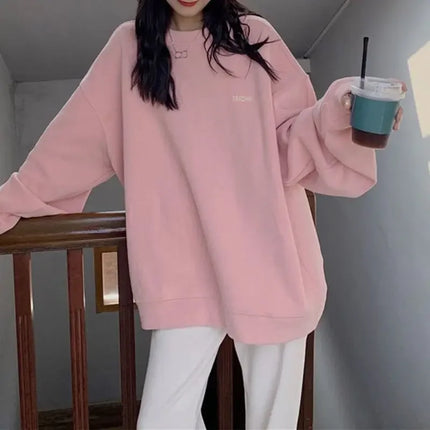 Pink Oversize Hoodies Women 2025 New Spring Autumn O-neck Pullover Sweatshirts Female Korean Style Loose Thin Long Sleeve Tops