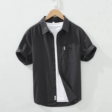 100% Cotton Solid Color Men's Summer Lightweight Short Sleeve Shirt, Business Casual Daily Shirt 2024 Loose Casual Jacket