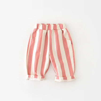 Spring Autumn Children Loose Striped Casual Pants Baby Pockets boys girls Pants Kids Outdoor Cotton Trousers Toddler Costume