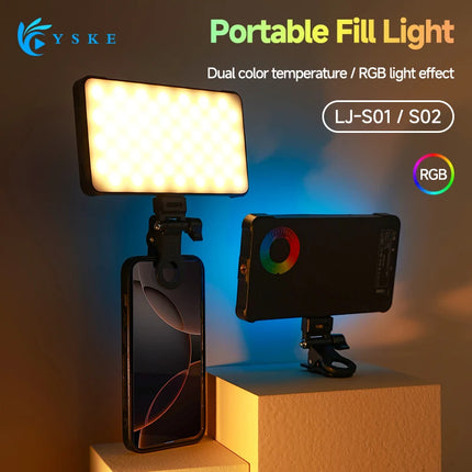 RGB LED Video Light Fill Straight Pocket Photography Lighting Clip for Phone iPhone iPad Laptop Camera - Vlog Live Stream