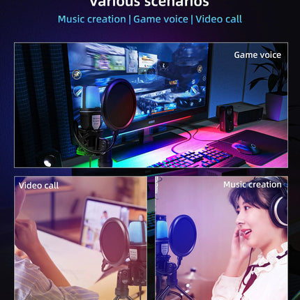 Gaming Computer Professional Condenser Microphone Mic PC Laptop USB Wired Live Streaming Podcast Studio Mike Kit Gamer Karaoke
