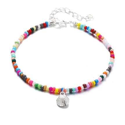 Modyle Bohemian Colorful Beads Shell Anklets for Women Summer Ocean Beach Ankle Bracelet Foot Leg Jewelry