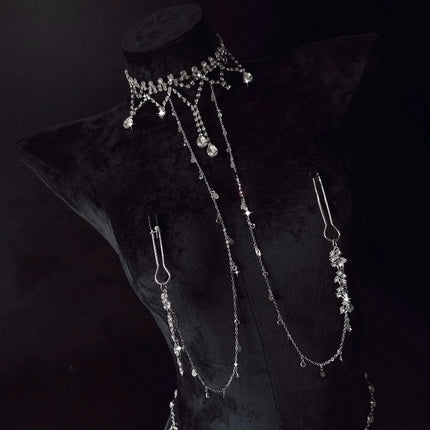 Nipple Clips with Sparkling Rhinestones Erotic Collar Chest Restraints One-Piece Body Chain 5-Size Anal Plugs BDSM Adult Sex Toy