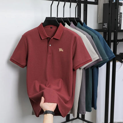 100% pure cotton fashionable men's short sleeve polo shirt 2025 summer  golf casual top high-end brand embroidered design Tshirt