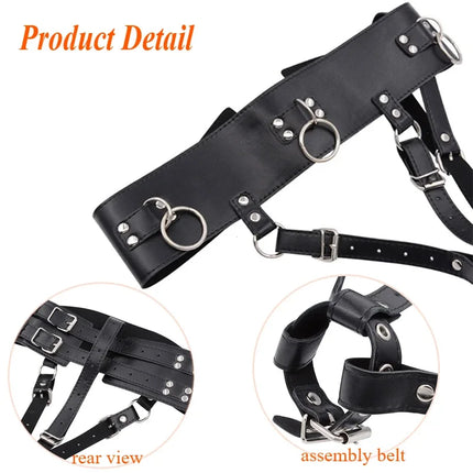 BDSM Leather AV Wand Vibrator Holder Harness Woman,Forced Orgasm Sex Suit Lingerie,Bondage Restraints,Chastity Belt,Adult Games
