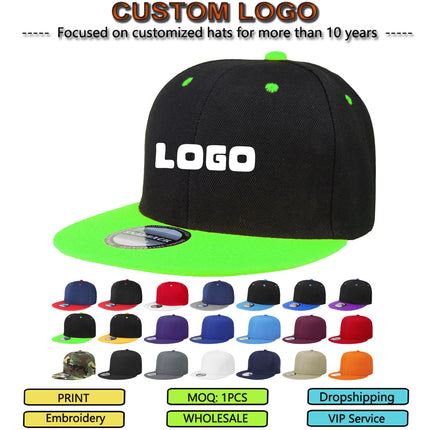 Custom Hat Unisex Hip hop Flat Trucker Hats Women Men Dance Caps Solid Color Adjustable Flat Bill Adult Snapback Hat with Logo