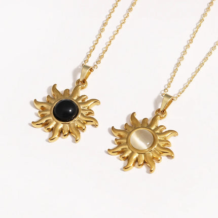316L Stainless Steel Golden Fashion Sun Pendant Necklace For Women Girl 2025 New Concise Solar Neck Chain Jewelry Gift