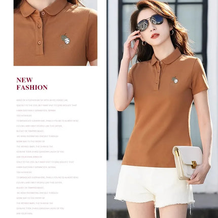 Korean version pure cotton lapel short sleeved women's T-shirt summer new high-end polo shirt embroidered casual plus size top