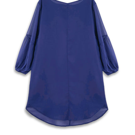 Plus size women's spring & summer solid color polyester non-elastic long back hem elegant lantern sleeve chiffon long sleeve top
