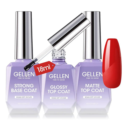 GELLEN Nail Polish Set 18ml 4PCS Kit Base Coat Top Gel Cuticle Softener Oil Salon Quality Manicure Pedicure Valentines Gift