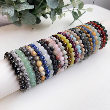 Natural Stone Pink Zebra Beaded Bracelet 6/8mm Dalmatian Jasper Rhodochrosite Agate Bracelet Gemstone Beads Bracelet