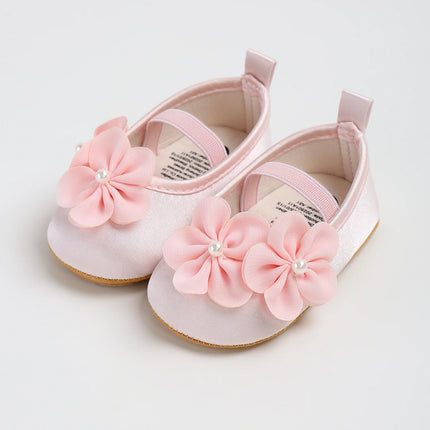 Baby girl shoes, princess children's shoes, soft soled anti slip pearl flower dress, children's shoes, first step 0-18M