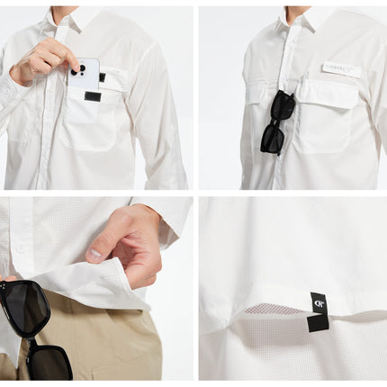 Summer Men's UPF 50+ Casual Long Sleeve Fishing Shirts, Lightweight Tactical Button Down Shirt with Breathable Back Mesh