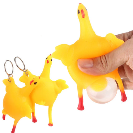 1PC Funny Fidgets Keychains Novelty Antistress Squeeze Laying Egg Chicken Toys Keyring Surprise Squishy Kids Children Toys