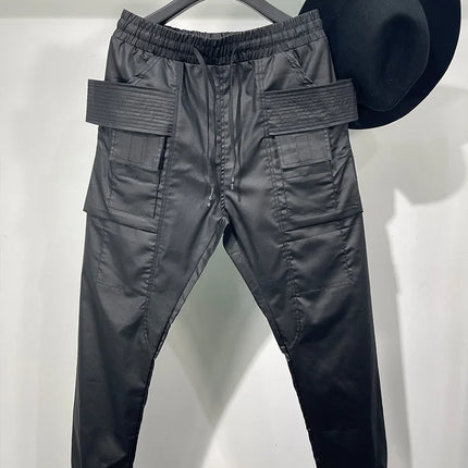 Men Casual Wax Denim Jeans Cotton Gothic Men's Clothing Coated Autumn Straight Solid Black Jeans Pants