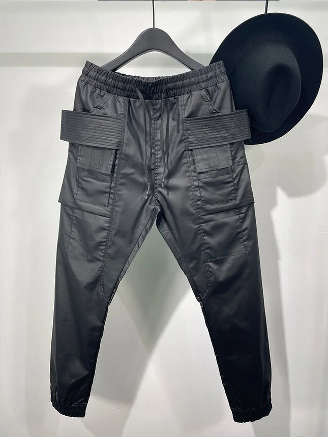Men Casual Wax Denim Jeans Cotton Gothic Men's Clothing Coated Autumn Straight Solid Black Jeans Pants