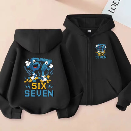 Hot Six Seven Zip Up Hoodies Children's Funny 67 Brainrot Sweatshirts Clothes Kid Girl Boy Zipper Hoody Baby Casual Fashion Tops