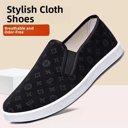 Low-Top Men's Shoes Chinese Style Soft Bottom Driving Shoes Breathable Casual Loafers Flat Heel Slip-On Canvas Shoes
