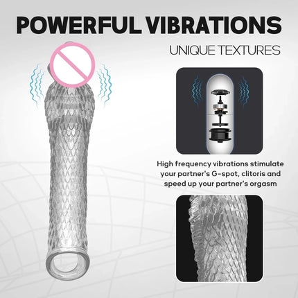 Penis Sleeve Extensions Condom Male Enlargement Delay Vibrators Clits Massager Cock Ring Vibrating Penis Cover Sex Toys For Men
